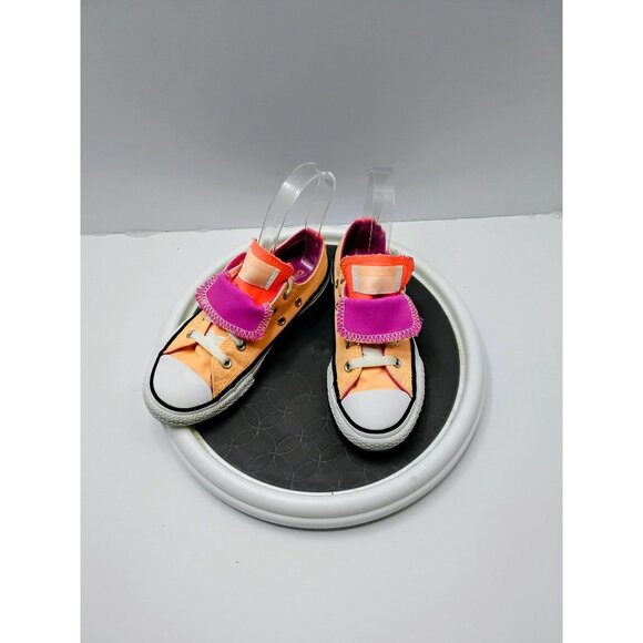 Converse Kids Shoes 13 US Peach & Pink Canvas Low-Top Sneakers With Velcro Strap - Picture 2 of 7